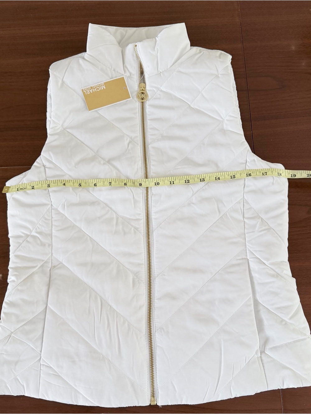 Michael Kors White Puffer Vest with Gold Accents - Picture 9 of 11